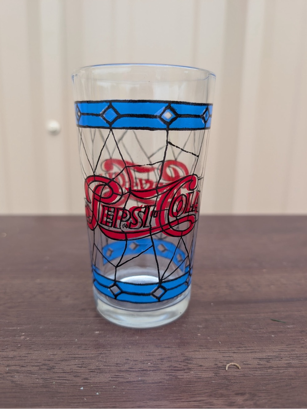 Pepsi Clear Advertising Drinking Glass Tumbler Blue Red Black Logo Graphics